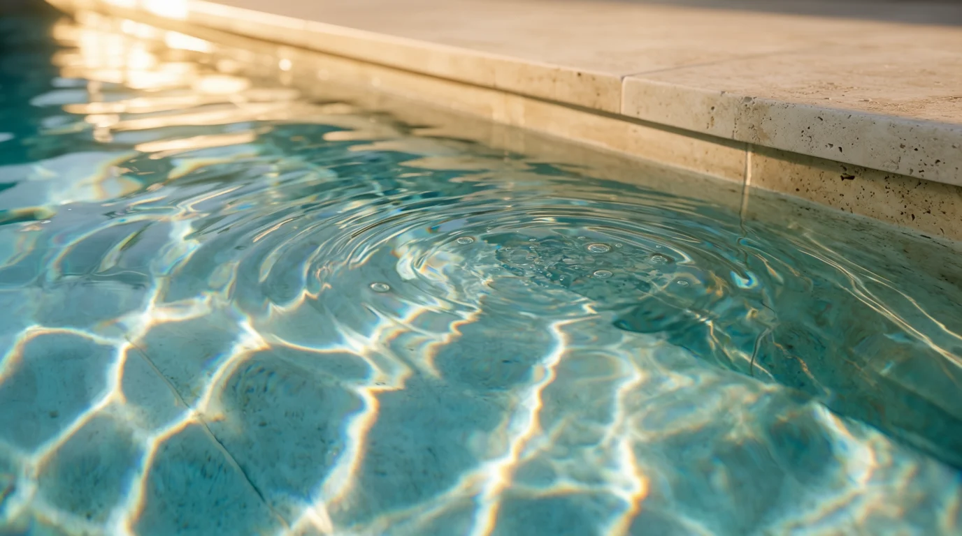 Close-up of crystal-clear pool water after service